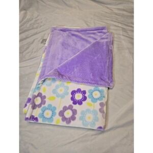 Costco Little Miracles Floral Baby Blanket Purple Teal Flowers Plush Velour Soft